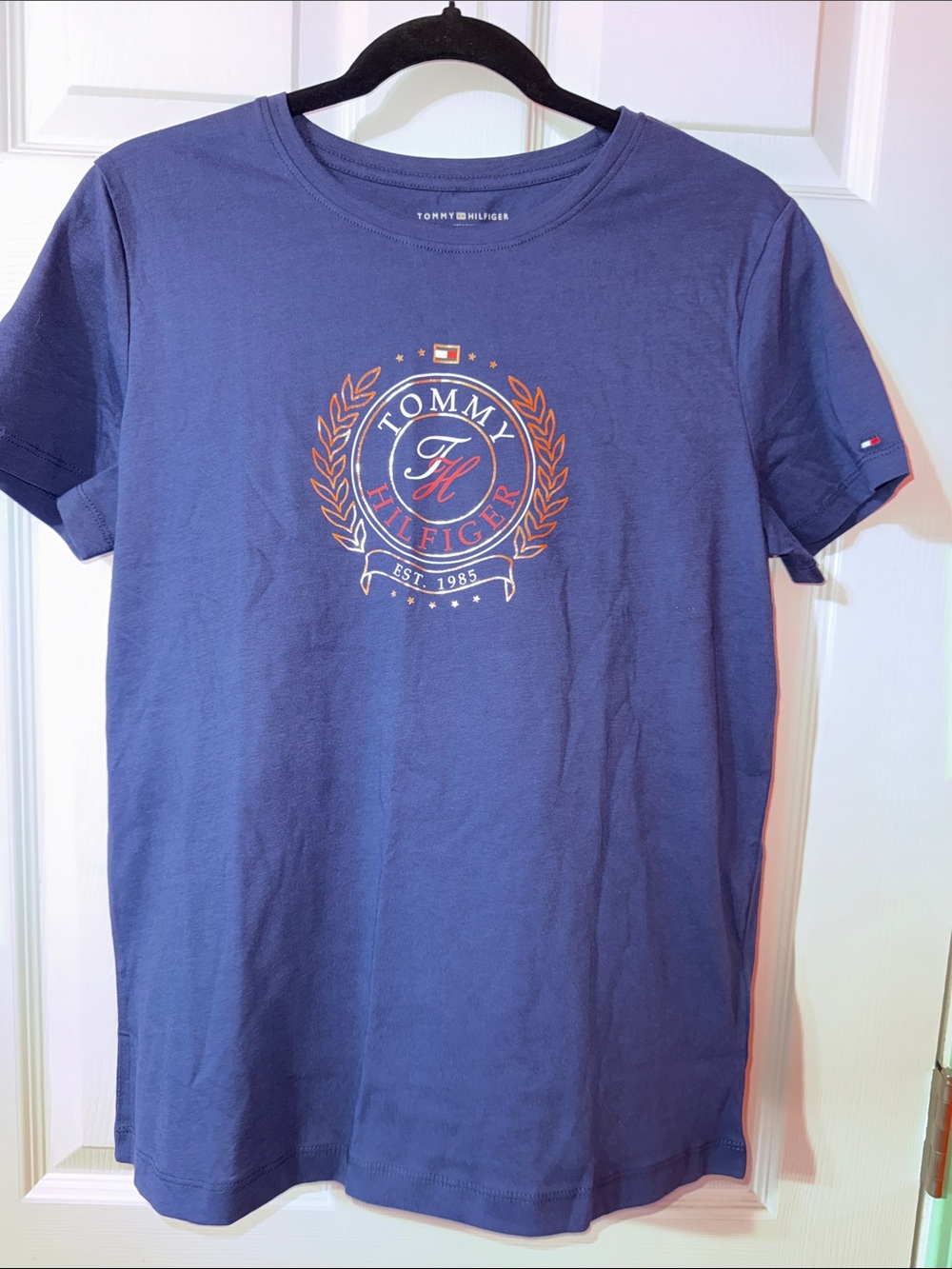 Tommy Hilfiger Navy Short Sleeve Crest Tee with Red Accent